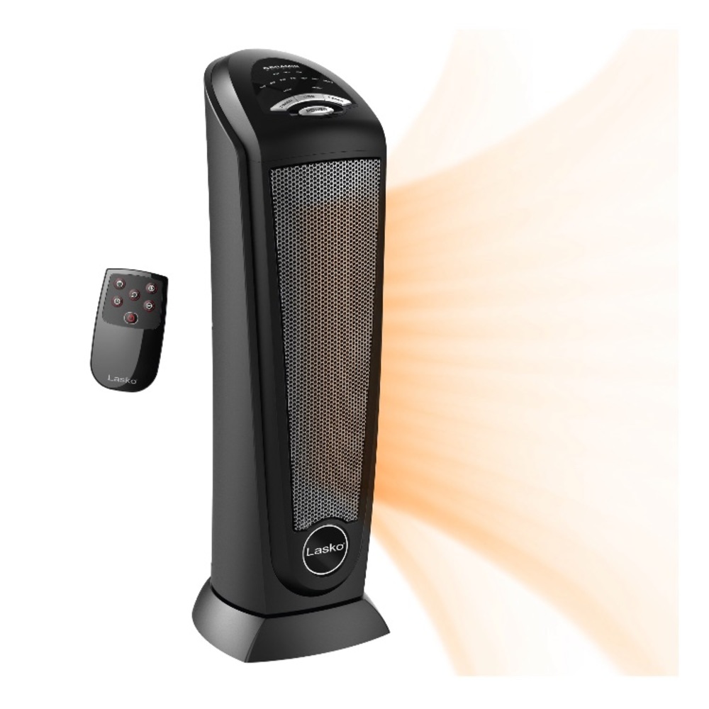 Lasko 1500W Ceramic Tower Space Heater with Remote, CT 22410, Black